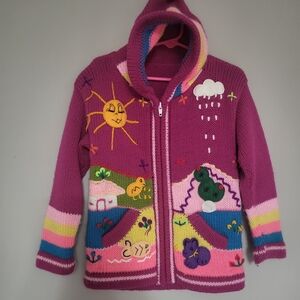 Colorful Knit Hoodie with Fun Patterns